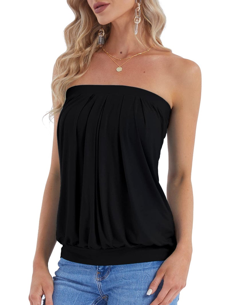 DJT Women's Tube Tops Summer Strapless Sexy Casual Bandeau Sleeveless Tank Shirts Small Solid_Black - Image 1